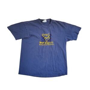 Vintage Lee 90s Y2K West Virginia Mountaineers Embroidered Blue and Gold T Shirt